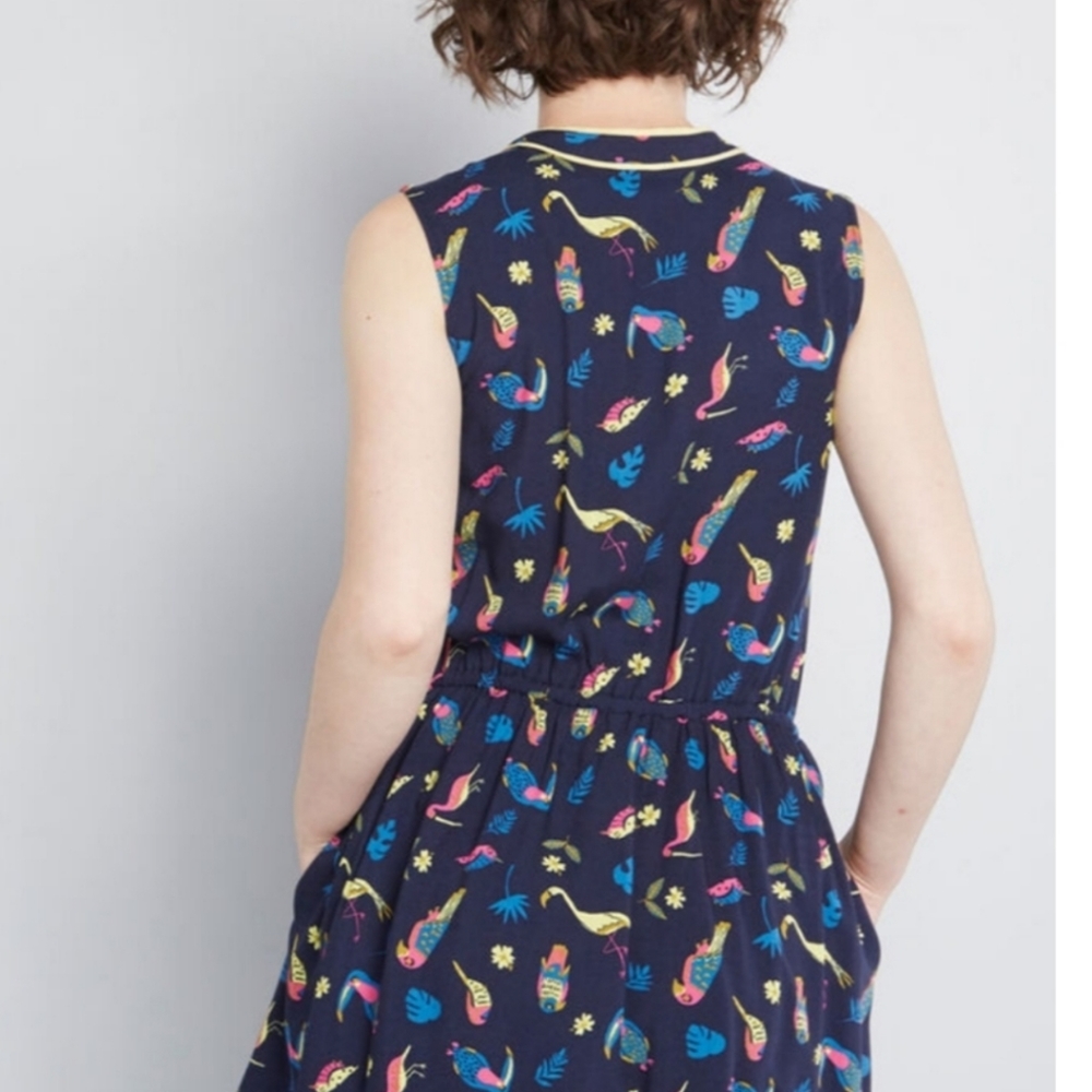 Modcloth Cafe Au Soleil Blue Tropical Slee…